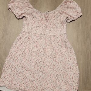 Hollister Babydoll Pink Floral Smocked Waist Puff Sleeve Mini Dress Size XL